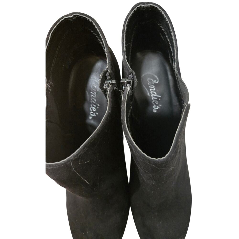Candies Black Suede Zip Ankle Boots Size 10M 4" Heel
